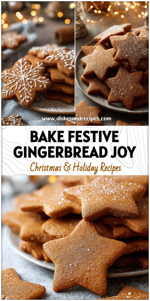 Plate of gingerbread sugar cookies dusted with sugar surrounded by holiday lights and baking tools from Flour Bakery Recipes.